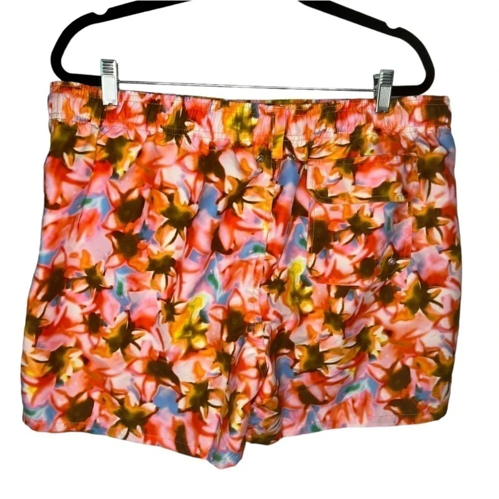 Bugatchi Tropical Print Swim Trunks Classic Lined Velcro Back Pocket Size XXL